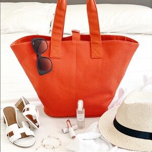 Authentic Hermès Panier de Plage PM tote bag orange canvas